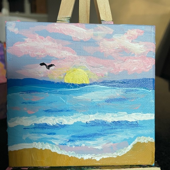Blue and Yellow Coastal Painting Art - Picture 1 of 1